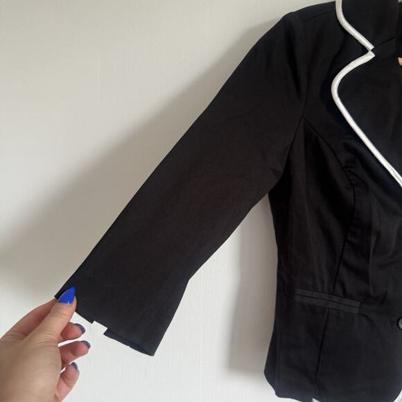 Rampage Y2K Crest Blazer Black White Piping Preppy Academia Fitted Jacket Small - Picture 3 of 6